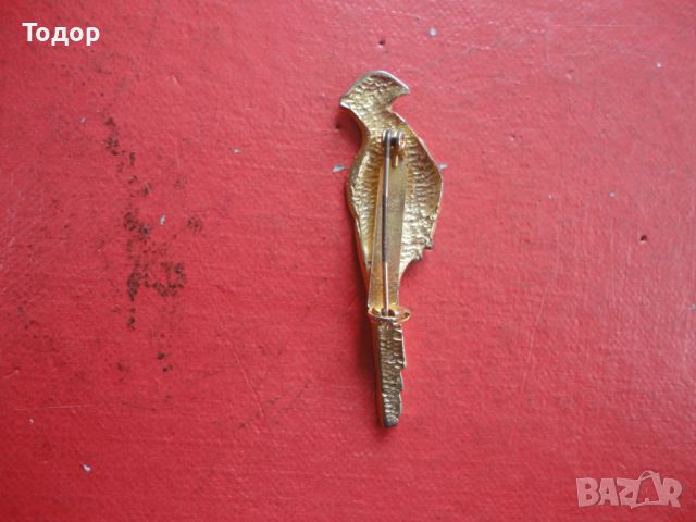 Позлатена брошка с емайл птица 5, снимка 4 - Други - 46386350