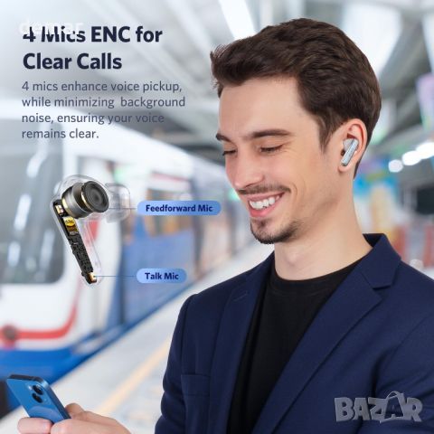 EarFun Wireless Earbuds Air 2, Bluetooth 5.3 слушалки с Hi-Res звук, LDAC, 4 ENC, IPX7, 40 часа, бял, снимка 4 - Безжични слушалки - 45983077