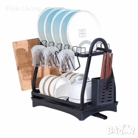 Пластмасов елегантен сушилник за съдове на две нива, снимка 6 - Аксесоари за кухня - 52017398