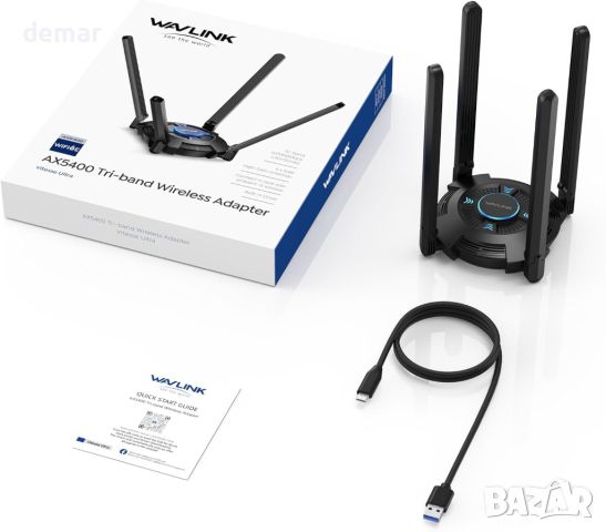 WAVLINK AX5400 USB WiFi 6E адаптер за компютър, MU-MIMO, WPA3 криптиране, вграден драйвер, снимка 9 - Мрежови адаптери - 45370225