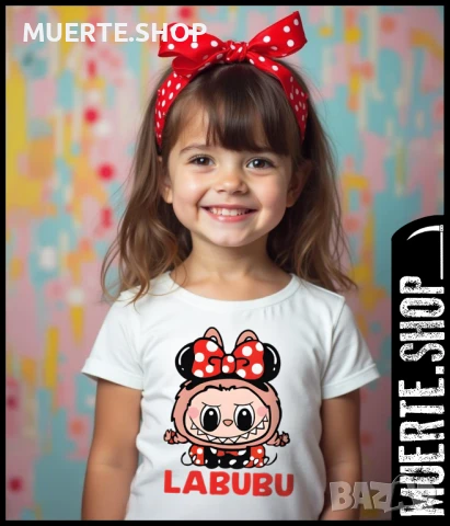 Детска тениска LABUBU RED RIBBON с щампа