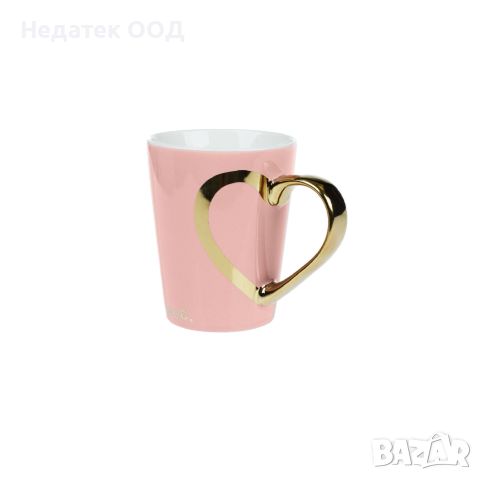 Чаша за кафе, златисто сърце, розова, 350мл