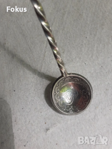 Стара османска сребърна лъжичка за захар с тугра, снимка 2 - Антикварни и старинни предмети - 53327585