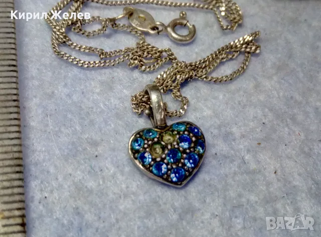 ФИНО МАРКОВО СРЕБЪРНО КОЛИЕ СРЕБРО 925 с ЕМАЙЛИРАНА СРЕБЪРНА ВИСУЛКА СЪРЧИЦЕ със СИНИ ЦИРКОНИ 38802, снимка 3 - Колиета, медальони, синджири - 49704287