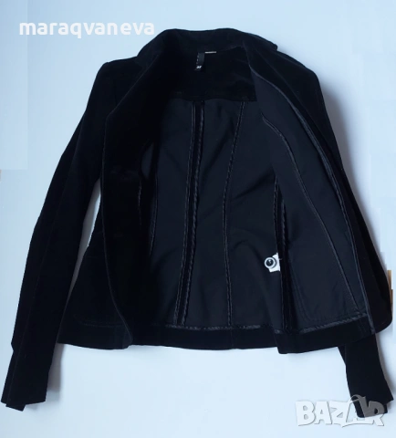 Вталено сако, черно кадифе, размер XS, снимка 2 - Сака - 53238274