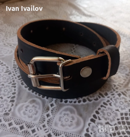 Стилен дамски колан (2.5 см) – ЕСТЕСТВЕНА КОЖА – Черен с натурален кант