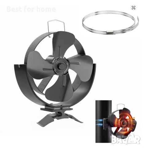 Вентилатор за камина с 4 лопатки, въртящ се на 360 градуса, за печка на дърва, еко-вентилатор, снимка 7 - Аксесоари за велосипеди - 53855099
