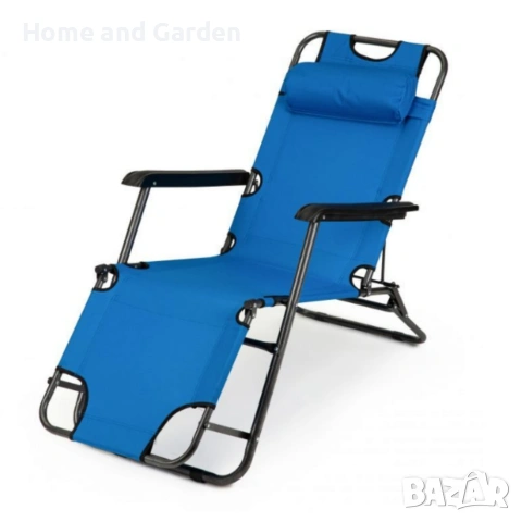 Сгъваем шезлонг с възглавница — зелен / син, снимка 5 - Градински мебели, декорация  - 53909932