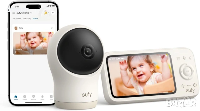 Бебефон eufy C10 с 2K HD камера, 4.5" 480p дисплей, 4× увеличение