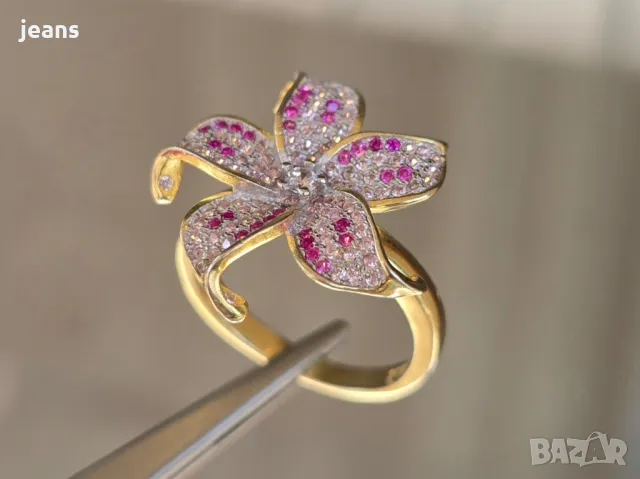 Сребърен 925 пръстен и висулка с позлата 17562, снимка 4 - Пръстени - 50325595