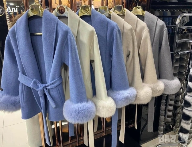 Палто от кашмир с естествен косъм