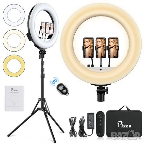 Лед Селфи Ринг Лампа снимки Видео ТикТок Pixco 18'' LED Ring Light, снимка 1 - Светкавици, студийно осветление - 45582875