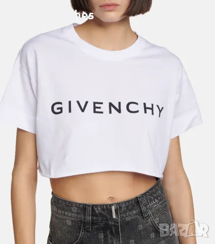 GIVENCHY White Archetype Logo Print Cropped Дамска Тениска size L, снимка 5 - Тениски - 46950646