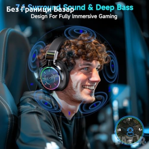 Нов Геймърски хедсет безжичен 60ч батерия, шумопотискане, RGB, PS5/PC, снимка 2 - Bluetooth слушалки - 52502828