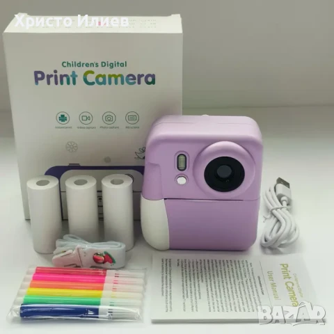 Детска камера с функция за печат Детски фотоапарат с дисплей за моментни снимки Лилав