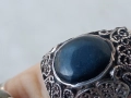 Пръстен с котешко око,сребро,филигран ажур, снимка 1