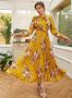 Елегантна жълта рокля на цветчета, солей, снимка 1 - Рокли - 46048752