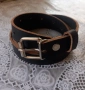 Стилен дамски колан (2.5 см) – ЕСТЕСТВЕНА КОЖА – Черен с натурален кант, снимка 1