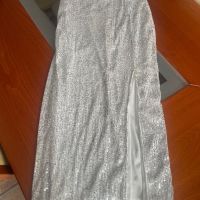 Дамска сребърна пола с пайети, снимка 1 - Поли - 45401986