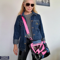 Розова кожена чанта,Джинсова дамска чанта,Голяма чанта от естествена кожа, снимка 1 - Чанти - 45036380