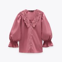 Розова блуза Only с яка, размер М, нова, снимка 1 - Блузи с дълъг ръкав и пуловери - 45207159