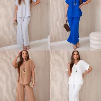 Дамски комплект с колие блуза + панталон, 4цвята , снимка 1 - Комплекти - 45556678