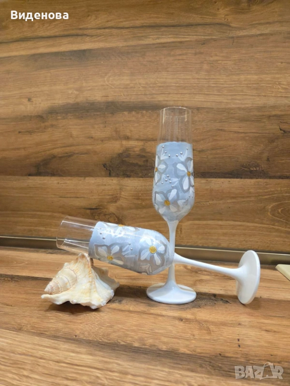 Продавам ръчно рисувани подаръчни чаши за шампанско, снимка 1