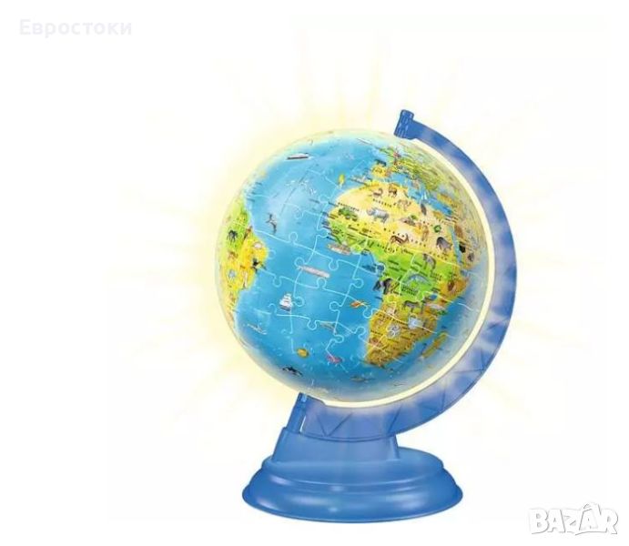 3D пъзел Глобус. Детска карта на света с LED светлина - 180 части, снимка 1
