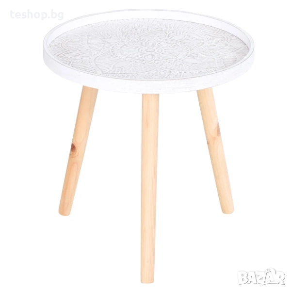 Холна / помощна маса - кръгла маса с резбован флорален декор, снимка 1