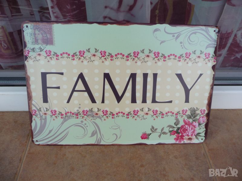 Метална табела послание надпис Семейство Family цветя и рози, снимка 1