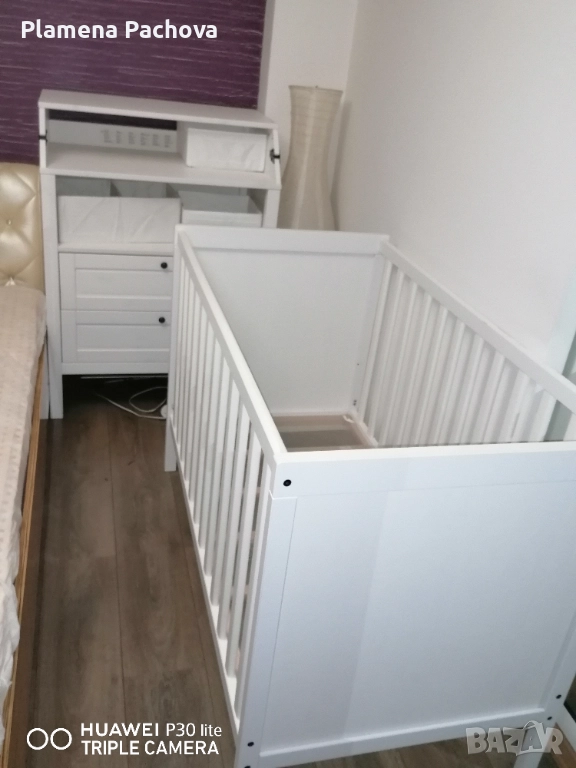 Комплект Бебешко креватче и Маса за повиване/скрин SUNDVIK, снимка 1