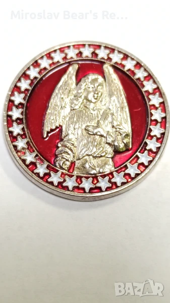 Сребърен плакет с ангелче и червен емаил , снимка 1