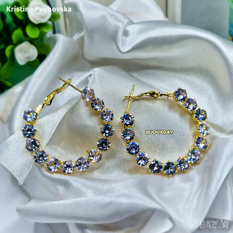 Crystal Circle Hoops – дамски обеци с кристали ✨ | с позлата, снимка 1