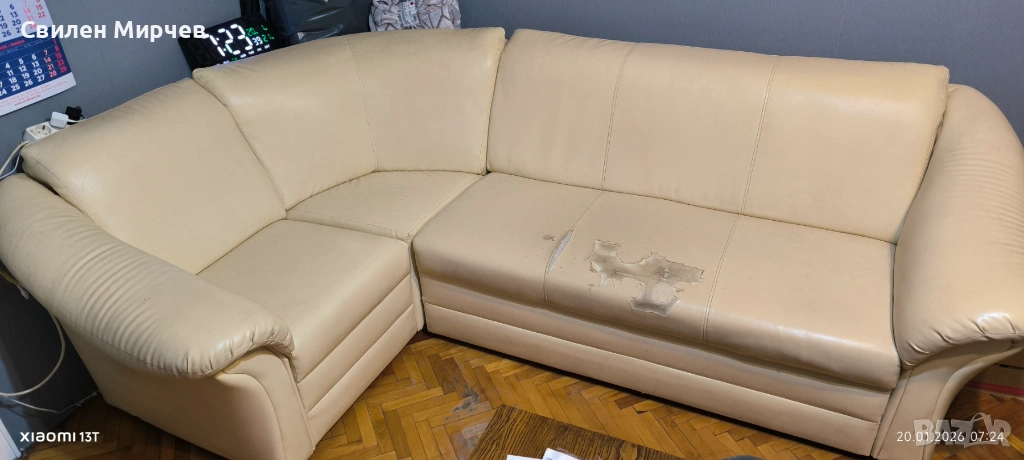 Ъглов диван еко-кожа-за ремонт (претапициране), снимка 1