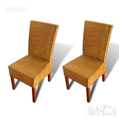 vidaXL Трапезни столове, 2 бр, кафяви, естествен ратан(SKU:243236, снимка 1
