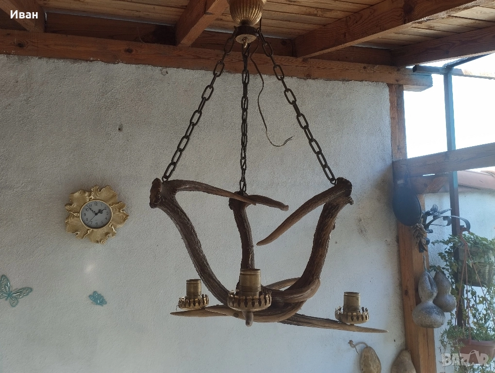 Стар полилей от 3 еленови рога , снимка 1