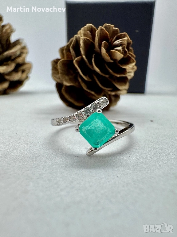 Сребърен пръстен с парайба турмалин, снимка 1