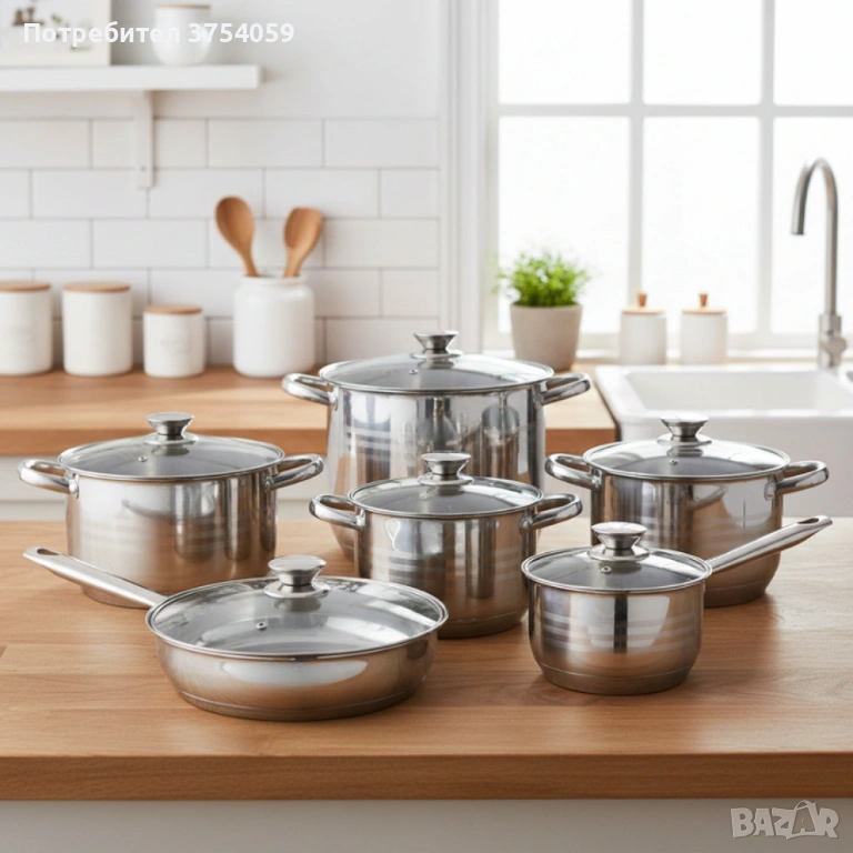 Комплект тенджери от неръждаема стомана ADM – 12 части с капаци BXGG-001, снимка 1