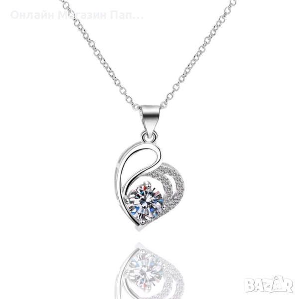 Сребърно колие Сърце с цирконий 925 с нестандартен дизайн, снимка 1