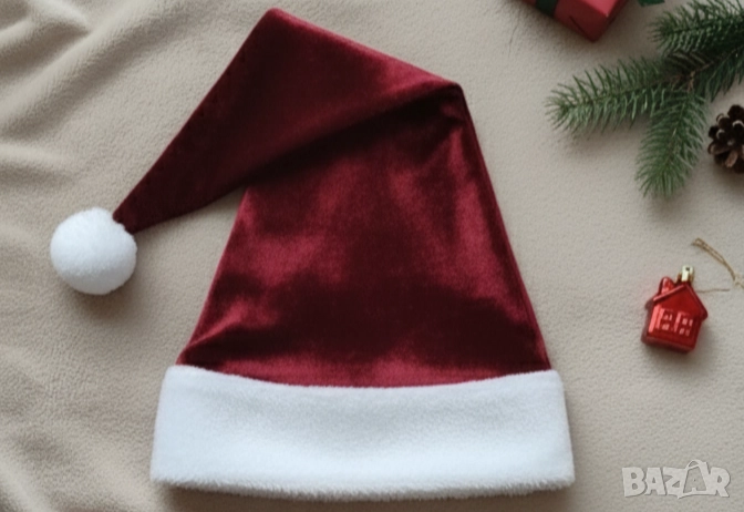Коледна шапка от меко кадифе плюш, снимка 1