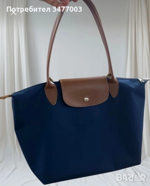 Тъмносиня дамска чанта по модел Longchamp Le Pliage M, снимка 1