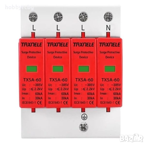 TXSA-60, Трифазен катоден отводител 3P+N 385V/420V 30-60KA UP2.2kV, снимка 1