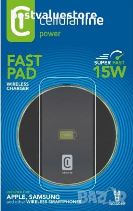 Зарядно Устройство Cellular Безжично Fast Pad 15W Черно, снимка 1