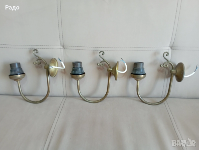 Три броя месингови аплици лампи за стена, снимка 1