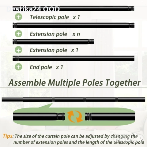 Телескопичен корниз за пердета 84–150 см – Бял, с комплект за монтаж, снимка 3 - Други - 53726750
