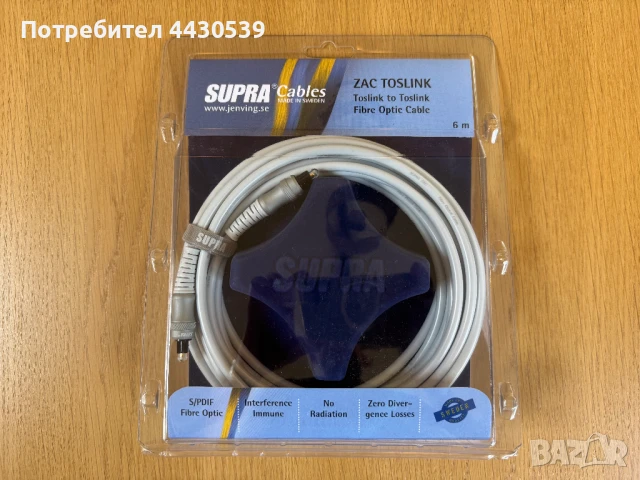 SUPRA ZAC Toslink digital audio cable Оптичен кабел 6 метра  			