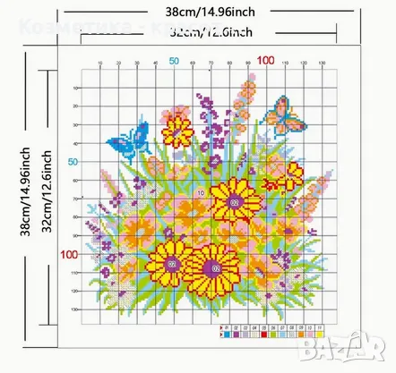 Гоблен шампа с кръстат бод - Танц на пеперуди сред цветя , снимка 2 - Гоблени - 49864673