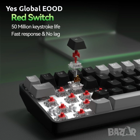 TMKB T68 безжична механична клавиатура 60% RGB три режима, снимка 6 - Клавиатури и мишки - 52849431