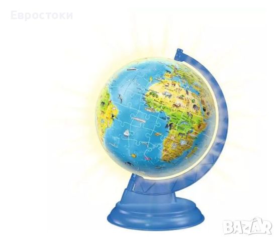 3D пъзел Глобус. Детска карта на света с LED светлина - 180 части, снимка 1 - Електрически играчки - 45343756
