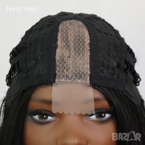 Елегантна права черна каре перука 35 см с път, снимка 10 - Аксесоари за коса - 53749630